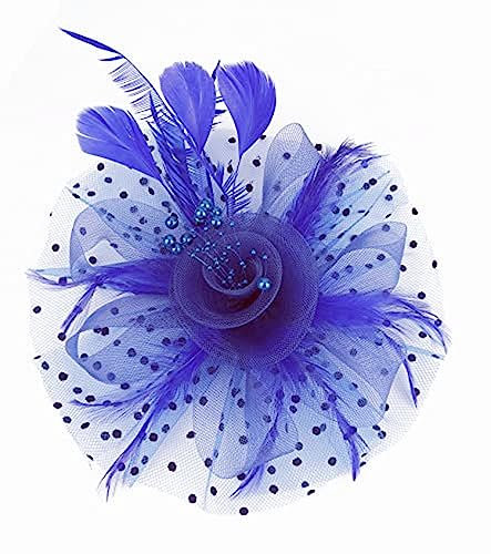 LATRAT Mesh Kopfbedeckung, Vintage-Feder-Bowler-Hut mit Mesh-Blumenherz-Haarteil, für Frauen Mädchen, Blau
