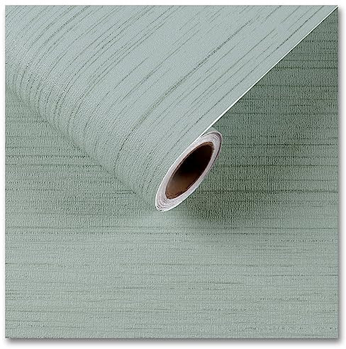 CRE8TIVE Papier Peint en Texture de Lin Vert Menthe Papier Peint Autocollant Papier Adhesif pour Meuble 30 x 200cm Papier Peint Salle de Bain Cuisine Chambre Papier Peint Intissé Imperméable Vintage