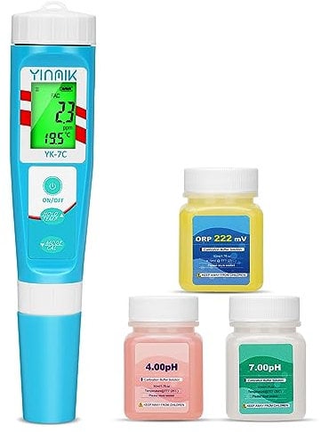 Pool Messgerät YINMIK Pool Tester pH und Chlor 7-in-1 Digitales Salzmessgerät für SPA Salzwasser Pool Salzgehaltstester Elektronischer ORP TDS EC Tester für Pool, Whirlpool, Hydrokultur, Aquarium