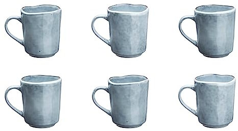 Björn, Collection Cloud, Lot de 6 Mugs 40cl en Grès avec Email Réactif, Gris Clair - Tasses à Café ou Thé - Compatible Micro-ondes et Lave-vaisselle