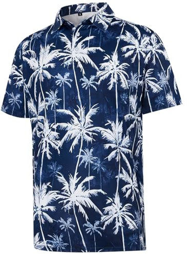 iCKER Mens Short Sleeve Polo Shirts Golf Printed Polo Shirt for Men Casual Elastic T-Shirt Soft Tee Polo Tops,Blue XK036,XL