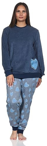 Normann Damen Frottee Schlafanzug mit Bündchen - Herz Optik - auch in Übergröße, Farbe:Marine, Größe:40-42