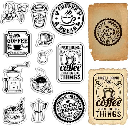 CRASPIRE Tampons Transparents pour Café en Forme de Pot de Grains de Café, Tampons en Caoutchouc Transparents, Tampons en Silicone, pour Café, Journal, Scrapbooking, Album Photo, Décoration, Artisanat