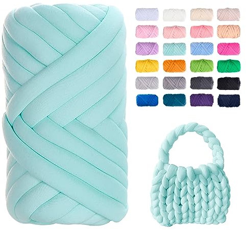 Uiopa Hilo Grueso para Tejer, 250g Hilo de Lana Gorda para Tejer a Mano, Hilo de Algodón Relleno de Crochet para Bolsos, Mantas, Cestas, Proyectos de DIY (Agua Verde)