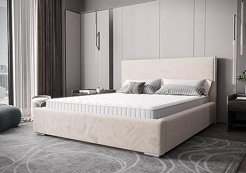 Verona Idee Polsterbett Anton mit Lattenrost Holzrahmen Bettkasten 5 Größen viel Farben Auswahl Beige 120cm X 200cm