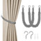 HOTUT Natural Cotton Rope Curtain Tiebacks, 2 Pack Hand Knitting Curtains Tied Rope, Elegant Boho Style Decorative Drape Tie Soft Rope Curtain Holdbacks with Metal Hook for Home & Office, Grey