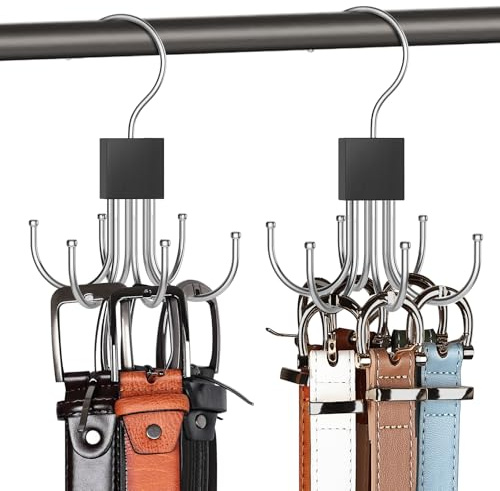Belt Hanger, 2PCS Belt Organizer for Closet 360° Rotatable Max 48 Belt Storage Rack Space Saving Closet Organizers and Storage for Belt, Bra, Tank Top, Tie, Scarf, Purse