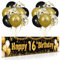 16. Geburtstag Party Deko für Junge Mädchen Schwarzes Gold, Luftballons Geburtstag 16 Schwarz Gold Banner und 18 PCS 16. Happy Birthday Konfetti Ballons für Deko Jubiläum Geburtstagsparty Dekoration