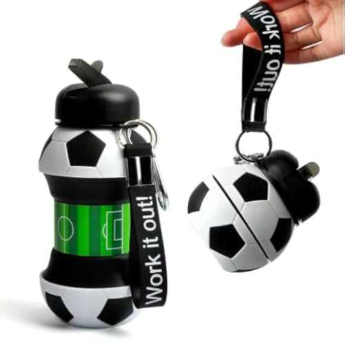 Kids Soccer-Themed Collapsible Silicone Water Bottle - Travel-Friendly, Football Design Sports Drinkware for Children