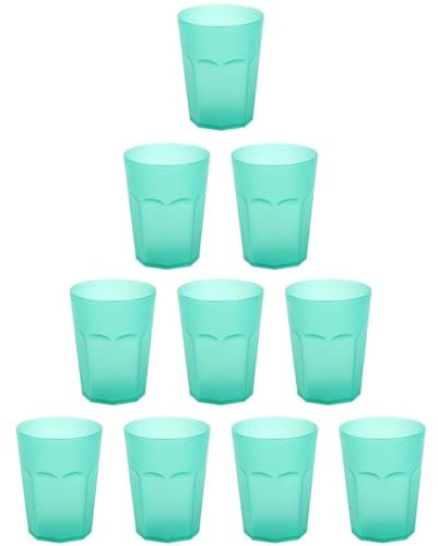 Engelland - 10 x Plastikbecher, Trinkbecher, Hell-Grün, Frostoptik, 400 ml, Eichstrich, bruchfest, stapelbar, Mehrweg, Kunststoff, wiederverwendbar, Party-Becher, Trink-Glas