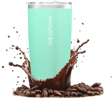 Aquafloow Thermobecher Wiederverwendbar Doppelwand Isoliert aus Edelstahl 500ml, Kaffeebecher to Go mit Auslaufsicherem Deckel für Unterwegs, Camping, Fahrrad, Outdoor