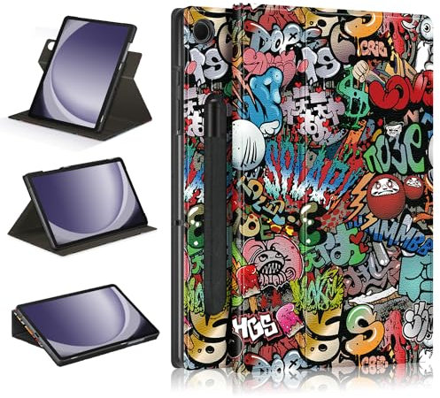 TOPCASE Funda Giratorio 360º para Samsung Galaxy Tab A9 Plus 11 Pulgadas 2023 SM-X210/X216/X218 Estuche con Portalápices y Función Soporte Auto-Sueño/Estela,Pintada