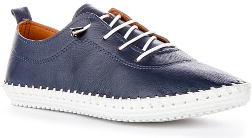 JUSTINREESS ENGLAND Womens Slip On Soft Leather Plimsoll Trainers, Ladies Everyday Comfort Plimsole Shoes (Navy, UK 4)