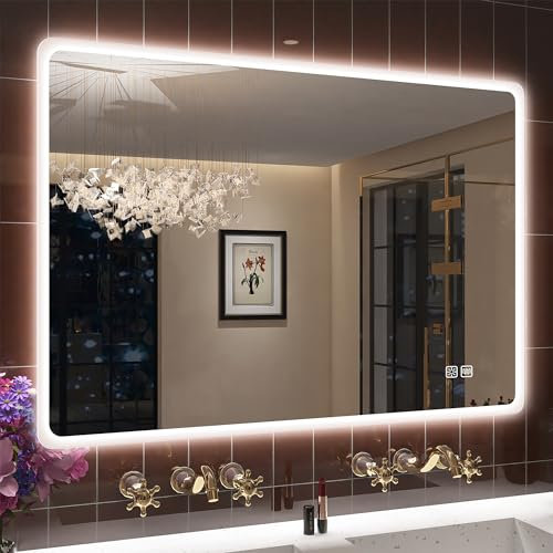 STARLEAD Badspiegel-mit-Beleuchtung 100x70cm, Dimmbar, 3 Lichtfarben 3000K-6500K, Badezimmerspiegel mit Entfoggen, Speicherfunktion, IP44 LED-Spiegel-Bad, HD Hartglas, Horizontal/Vertikal