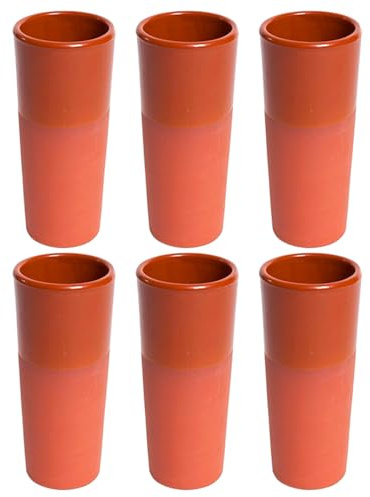 Acan Tradineur - Confezione da 6 bicchieri in tubetto di terracotta, design tradizionale e artigianale, ideale per servire vino, liquori per feste e celebrazioni, colore marrone, Ø 7 x 16 cm, 330 ml
