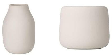 blomus -COLORA- Vase L aus Steingut, Moonbeam & SONO- Zahnputzbecher aus Keramik, Moonbeam