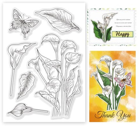 ORIGACH Calla Lily Silikonstempel Karten Gummistempel Transparente Stempel Für Papierkarten Basteln Journaling Fotoalbum Dekoration Und DIY Scrapbooking