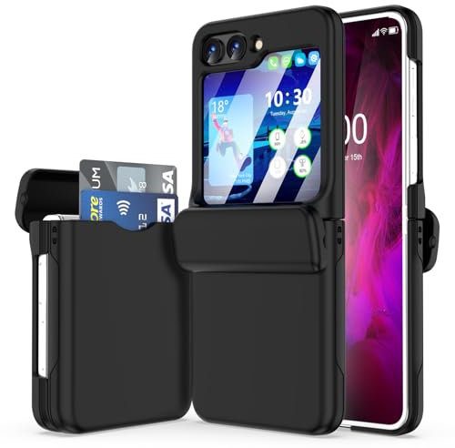 WATACHE for Samsung Galaxy Z Flip 6 Case with Hinge Protection Shockproof with Credit Card Holder ID Card Protective Cover Flip Z 6 Phone Case for Galaxy Z Flip 6 5G(Black)