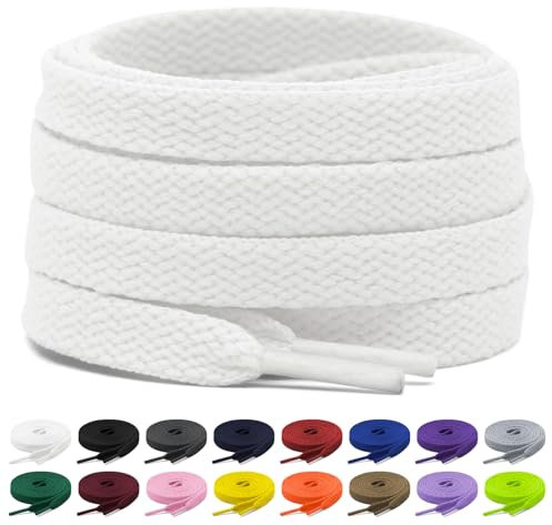 Shecret 2 Paar Flache Schnürsenkel, 8mm Breite Schnürsenkel, Flache Schnürsenkel Ersatz Reißfeste Schuhbänder für Turnschuhe, Laufen, Erwachsene, Kinder, Polyester (Weiß, 80 cm - 2 Paar)