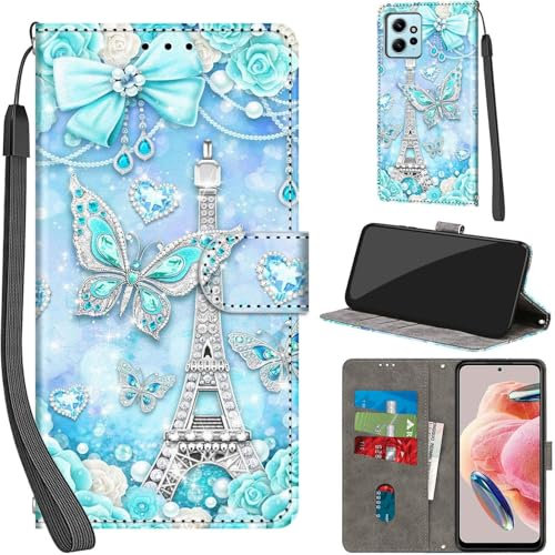 Haninsuze Handyhülle für Xiaomi Redmi Note 12 4G Hülle PU Leder Schutzhülle Klappbar mit Kartenfach Ständer Handytasche mit Kameraschutz Flip Case Klapphülle für Redmi Note 12 4G, Turm