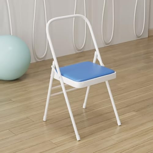 Eqvexd Yoga-Klappstuhl,Yoga-Hilfsstuhl,Iyengar-Metall-Klappstuhl,Verstärkter Tragbarer Rückenfreier Stuhl,Weiß, 31,5 Zoll * 18,5 Zoll * 17,3 Zoll,Blue