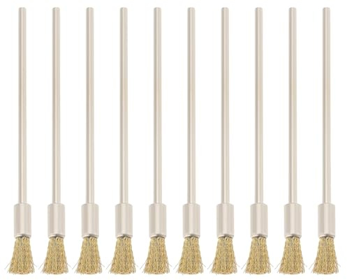 eMagTech 10x Cepillo de limpieza de alambre de cobre mini con mango extendido de 3 mm, cepillo para eliminar óxido, longitud de 100 x 16 mm para plataforma de perforación giratoria