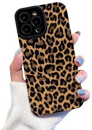Reownest for iPhone 12 Pro Max Case Cute Brown Leopard Pattern Leather Aesthetic Phone Case for Women Girls Soft Silicone Protective Case for iPhone 12 Pro Max -Black