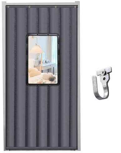 Tenda per Porta Isolante Termico, Tende per Porta in Tessuto Oxford Resistente e Termico, Tenda per Porta Inverno Termica con Finestra in PVC, Tende Termiche Temporanee per Porta con Gancio(Grigio,220