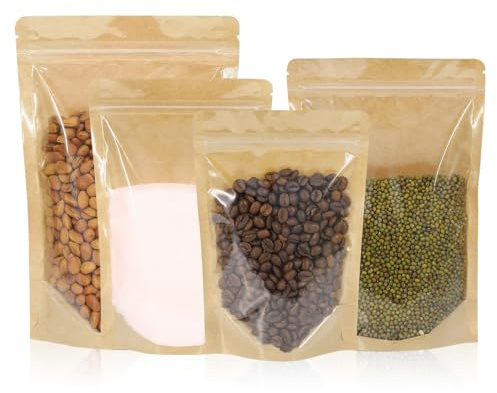 Lot de 100 sacs en papier kraft avec fenêtre - Transparents et refermables - 16 x 24 cm