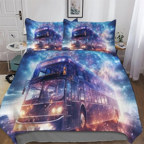 AAPZY Bus Auto Bettwäsche Premium Atmungsaktive Angenehme Bettbezüge, Mikrofaser Bettdeckenbezug, Für Jungen Mädchen 3teilig Bettbezug + Kissenbezug Double (200x200cm)