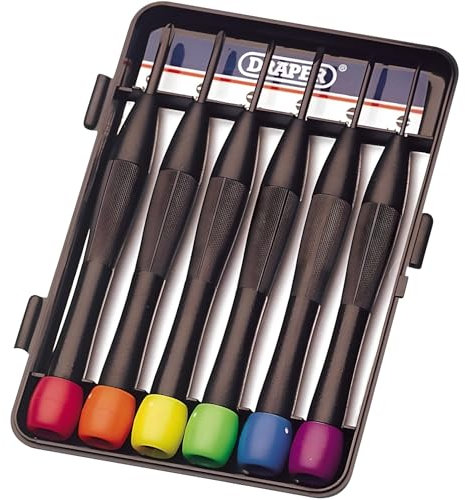 AMK® Draper Precision Screwdriver Set 6 Piece Fine Tips for Precision Work Electronics & Glasses Repairs with Colour Coded Handles