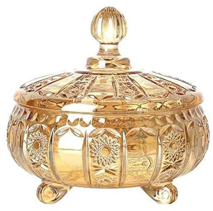 XYUERU Glass Sugar Bowl, Glass Candy Jars with Lids, Glass Decorative Glass Jar Candy Jar Storage Jars, Crystal Glass Storage Jars Glass Storage Jar with Lid, Glass Candy Cup(Gold,12x14.5cm)