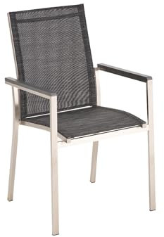 Liadomo Gartenstuhl Motta - Stapelstuhl - Edelstahl-Gestell - Textilen - Armlehnen Aluminium anthrazit - wetterfest & pflegeleicht - platzsparend stapelbar - für Terrasse & Balkon