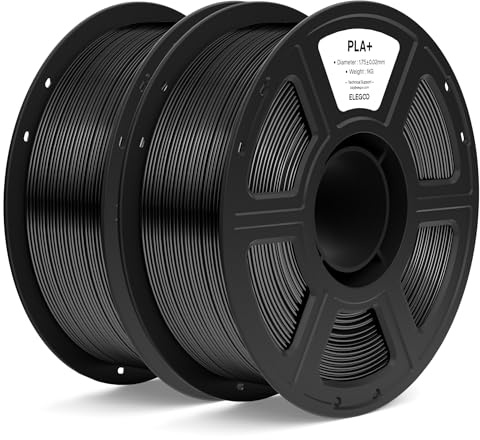 ELEGOO PLA+ Filament 1.75mm Schwarz 2kg, 3D Drucker Filament | Hochfestes PLA Plus 3D-Druckmaterialien, Maßgenauigkeit +/- 0,02mm, 1KG Spule (2.2lbs) für die Meisten 3D-Drucker