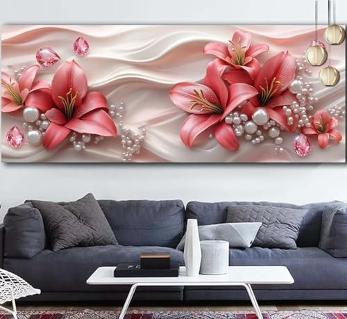 Diamond Painting Erwachsene Lilie, Diamond Painting Großes XXL 40x100cm, 5D Vollbohrer Eckige Steine Diamanten Malerei Stickerei Set, DIY Diamant Malerei Kunst Bilder Blume, Dekoration Geschenk Q-O20
