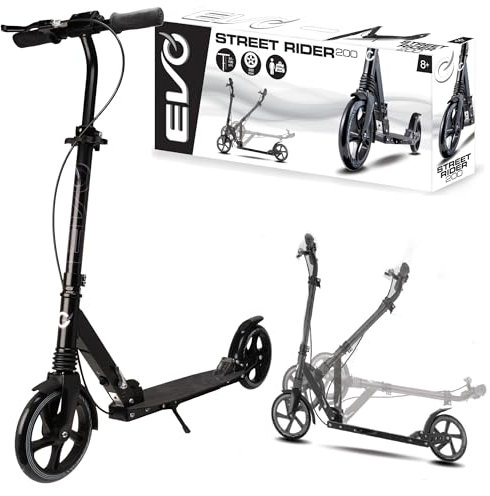 EVO Street Rider 200 Klapproller, Schwarz, 200mm Räder, 8+ Jahre, Höhenverstellbar 91-106 cm