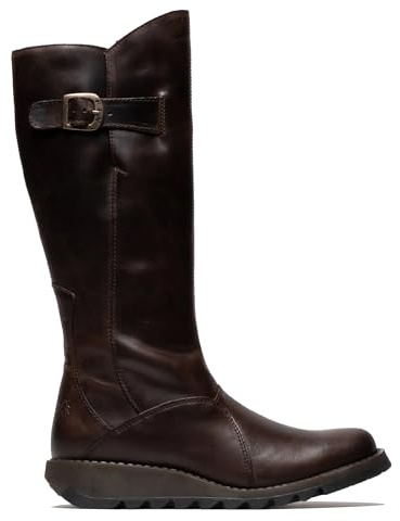 Infinity Leather Stivali Alti Fino al Ginocchio con Cerniera e Tacco a Zeppa in Pelle Marrone MOL 2 da Donna di FLY