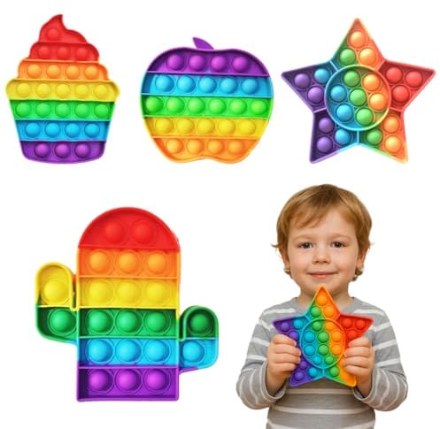 KOQAIIZ Pop It Bubble Fidget Spielzeug, 4Pcs Silikon Antistress Toy für Stressabbau, Kinder und Erwachsene