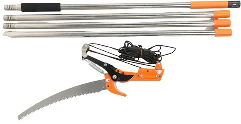 Manual Pole Saw Tree Pruner - Long Reach Pruning Saw with Scissor Head, 65Mn Steel Blade - Lightweight Telescopic Tree Trimming Tool (3.5m Long)