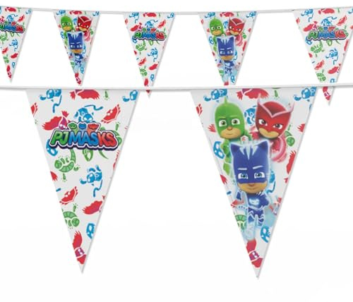 Party Factory PJ Masks Wimpelkette Papier mit 10 Wimpeln, Länge ca. 5 Meter, Party Girlande, Geburtstagsdeko, Mottoparty