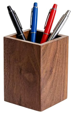 FARYODI Holz Stifteköcher Quadratisch Stiftehalter aus Walnussholz, Holz Quadrat Stifteköcher, Vintage Stiftehalter, für Schreibware, Make Up Pinsel, Schreibtische, Büros
