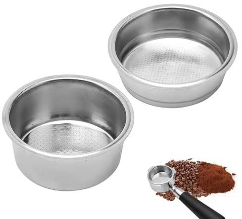 2PCS 51mm Stainless Steel Coffee Filter 51mm Coffee Portafilter Basket for Cleaning Reusable Replacement for Espresso Machines Filter Basket for High Pressure Coffee Machine (Double & Single Cup)
