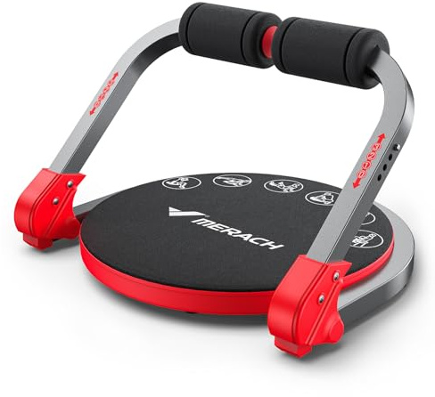 MERACH 8-in-1 Bauchtrainer mit Rückstoßfeder, Core Ab Machine | 3-stufige Widerstandsverstellung, Belastbarkeit bis 150 kg, verdicktes Sitzkissen, faltbarer Bauchmuskeltrainer