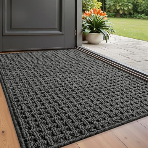LUMI Washable Door Mat Indoor Entrance 60 x 90 cm, Absorbent Mats, Grey | Dirt Trapper Front Door Mats, Non-Slip Rubber Backing, Low Profile Doormat, High Traffic Areas(Kids, Dog, Muddy Boots)