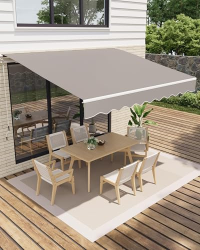 Garvee Store banne articulé extensionérieur 350x250cm – Protection UV50+, Tissu imperméable – Longueur et Angle réglables – Manivelle et Fixation fresquee – Idéal terrasse, Balcon – Gris, 11,5x8FT
