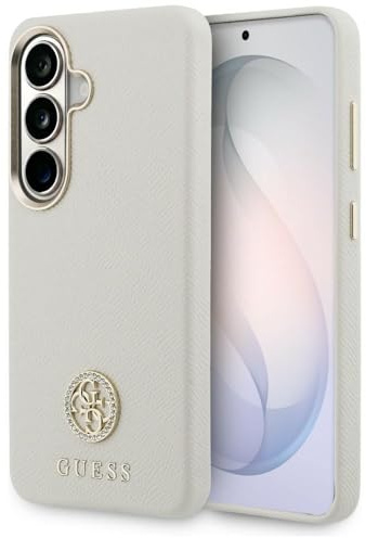 CG MOBILE Guess Rundes Logo mit Kristallen kompatibel mit MagSafe Hülle für Samsung Galaxy S26 Plus (Beige)
