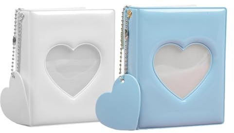 Mini Einsteckalbum 3 Zoll, 2 Stück 32 Pockets Photocard Binder mit Schlüsselanhänger, Mini-Fotoalbum Fotokartenhalter in Herzform, Photocard Holder zum Aufbewahren von Fotos und Kartens