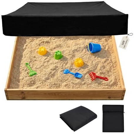Sandkasten Abdeckung 160x160x20cm Sandkastenabdeckung Wasserdicht, Sandkasten Schutzplane 420D Oxford Plane Sandkaste Abdeckung mit Gummizug Kordelzug und Beutel für Sandkiste Pool Garten, Quadrat