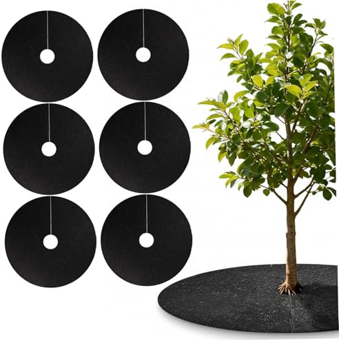 Xoeryoy 6er-Pack Baumringe, runder Baummulchring mit vorgeschnittenem Loch, robuste Vlies-Unkrautbarriere für Garten, Rasen und Landschaftsbau, L