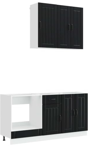 XHNIFBN Lucca Küchenzeile 5-teilig Küchenblock ohne Arbeitsplatte Küchenschränke Set aus Holzwerkstoff für Miniküche Singleküche Einbauküche Hängeschrank Unterschrank Schwarz